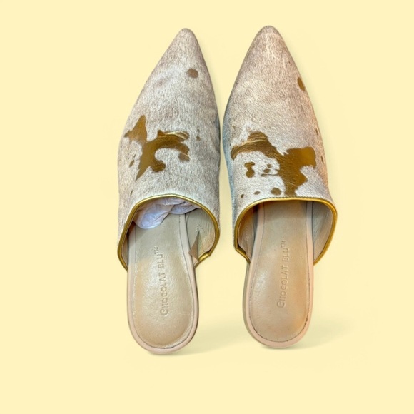 Chocolat Blu Clint Pony Hair Mule Gold & Ivory Size 38/US Size 7.5 Pointy Toe - Picture 3 of 8